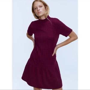 Zara Textured Mock Neck Mini Dress